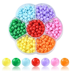 Mixed Color 490Pcs 7 Colors Opaque Acrylic Beads, Round, Mixed Color, 6x5mm, Hole: 1.8mm, 70pcs/color