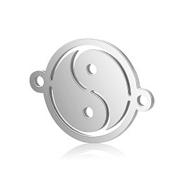 Stainless Steel Color Feng Shui Titanium Steel Links connectors, Flat Round with Yin Yang, Stainless Steel Color, 15.5x12x0.8mm, Hole: 1mm