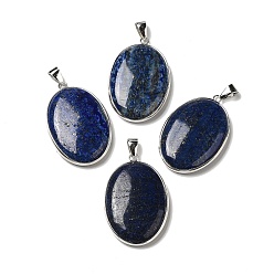 Lapis Lazuli Natural Lapis Lazuli Pendants, Oval Charms with Platinum Plated Metal Findings, 39.5x26x6mm, Hole: 7.6x4mm