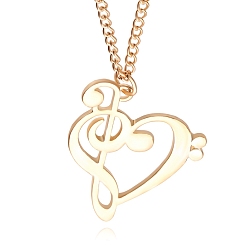 Golden Alloy Pendant Necklaces, Heart with Musical Note, Golden, 19.69 inch(50cm)