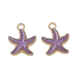 Medium Purple Alloy with Enamel Pendants, Starfish Charms, Cadmium Free & Nickel Free & Lead Free, Golden, Medium Purple, 17.5x14.5x2mm, Hole: 2mm