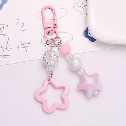 Pink Gradient Star Acrylic Pendant Decorations, with Alloy Clasps, for Woman Handbag Car Key Backpack Pendants, Pink, Pendant: 6~6.2cm