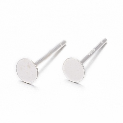 Silver 925 Sterling Silver Round Flat Pad Stud Earring Findings, with 925 Stamp, Silver, 11.5x6mm, Pin: 0.8mm