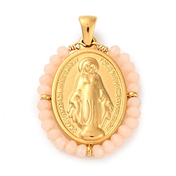 Фора Ионное покрытие (ip) 304 овальные подвески из нержавеющей стали в форме граненого ронделя с травяным покрытием, прелести девы марии, реальный 18 k позолоченный, оранжевые, 29x23x4 мм, отверстие : 5x3 мм