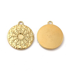 Real 18K Gold Plated Ion Plating(IP) 304 Stainless Steel Pendant Cabochon Settings, Flat Round with Sun, Real 18K Gold Plated, Tray: 3mm, 18.5x16x2mm, Hole: 1.6mm