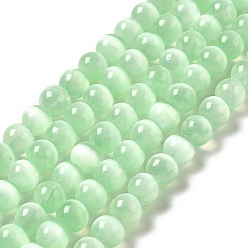 Vert Clair Brins de perles de sélénite naturelles, Grade a, teint, ronde, vert clair, 8.5mm, Trou: 0.8mm, Environ 46 pcs/chapelet, 15.35'' (39 cm)