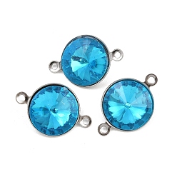 Темно-Голубой Подвески-коннекторы со стеклянным конусом, с 304 установками из нержавеющей стали, цвет нержавеющей стали, глубокое синее небо, 10.5x16x5.5 мм, отверстие : 1 мм