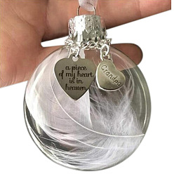 Word Round with Word Grandpa Feather Ball Pendant Decorations, with Clear PET Plastic Dome and Alloy Findings, for Memorial Party Home Hanging Ornament, Word, 150mm