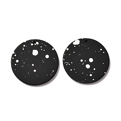 Black Airspay Painted Acrylic Pendants, Round, Black, 30x2.5mm, Hole: 1.6mm