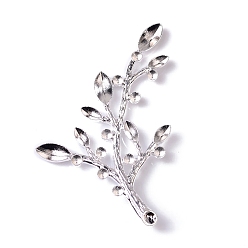 Silver Leaf Branch Alloy Cabochons, for Hair Clothing Accessory, Silver, 69x43mm