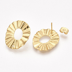Golden 304 Stainless Steel Stud Earring Findings, with Ear Nuts/Earring Backs, Oval, Golden, 21.5x18mm, Hole: 1.2mm, Pin: 0.7mm