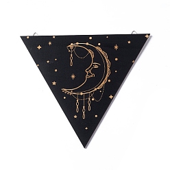 Moon Triangle Rustic Boho Wooden Wall-Mounted Decorations, Sun Moon Wall Sign for Home Bedroom, with Platinum Plated Iron Findings, Moon, 223x250x4.5mm, Hole: 7.5x11mm