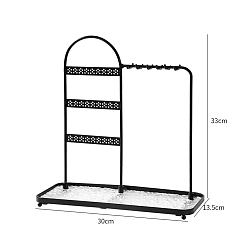 Black Iron Jewelry Display Rack, Jewelry Organizer Stand with Tray, For Hanging Necklaces Earrings Bracelets, Black, 30x13.5x33cm