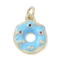 Темно-Голубой Латунные микро проложить кубического циркония подвески, пончик, с эмалью, стойки покрытие, долговечный, без свинца и без кадмия, реальный 18 k позолоченный, с целью перехода в кольце, глубокое синее небо, 15.5x13x3 мм, отверстие : 3.2 мм