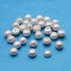 White Grade AA Natural Cultured Freshwater Pearl Beads, Half Drilled Hole, Half Round, White, 6.5~7x5~6mm, Hole: 1mm
