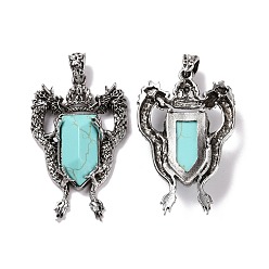 Синтетическая Бирюза Синтетическая бирюза граненые большие подвески, прелести дракона, со сплавочной фурнитурой античного серебряного тона, 52x33x8 мм, отверстие : 6x4 мм