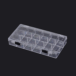 Clear Plastic Bead Storage Containers, 18 Compartments, Rectangle, Clear, 20.5x11.5x3cm