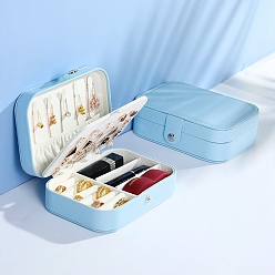 Light Sky Blue Rectangle PU Leather Jewelry Box, with Mirror, Travel Portable Jewelry Case, Zipper Storage Boxes, for Necklaces, Rings, Earrings and Pendants, Light Sky Blue, 11.5x16x5cm
