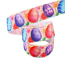 Egg Easter Theme Printed Polyester Grosgrain Ribbons, Flat, Egg Pattern, 1 inch(25mm), about 9.84 Yards(9m)/Roll
