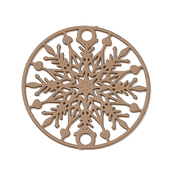 Tan 430 Stainless Steel Connector Charms, Etched Metal Embellishments, Flat Round with Snowflake Links, Tan, 20x0.5mm, Hole: 1.6mm