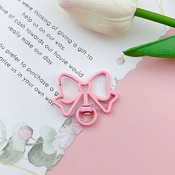 Pink Bowknot Baking Painted Alloy Swivel Keychain Clasps, Keychain Clasp Findings, Pink, 39x33mm