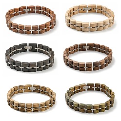 Mixed Color Wooden Watch Band Bracelets for Women Men, with 304 Stainless Steel Clasp, Mixed Color, 9-7/8 inch(25cm).