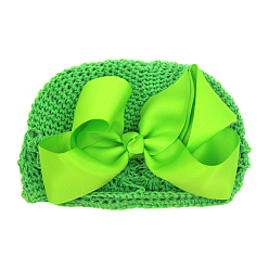 Lawn Green Handmade Crochet Baby Beanie Costume Photography Props, with Grosgrain Bowknot, Lawn Green, 180mm