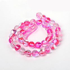 Rose Foncé Synthétiques perles rondes de pierre de lune brins, perles holographiques, teint, rose foncé, 6mm, Trou: 1mm, Environ 64 pcs/chapelet, 15.5 pouce