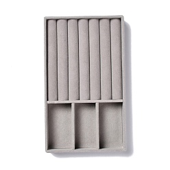 Gray 3-Grid Rectangle Velvet Jewelry Trays, with Density Fiberboard Sheet, for Earrings, Rings Storage, Gray, 21x12.5x2.35cm