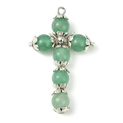 Green Aventurine Natural Green Aventurine Copper Wire Wrapped Pendants, Cross Charms, Platinum, 39x23~24x7mm, Hole: 1.8~2mm