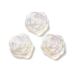 Clear UV Plating Rainbow Iridescent Acrylic Beads, with Metal Enlaced, Rose, Clear, 28x30x10.5mm, Hole: 1.6mm