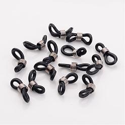 Platinum Eyeglass Holders, Glasses Rubber Loop Ends, with Iron Findings, Platinum Color, about 6mm wide, 17mm long, hole: 5x2mm