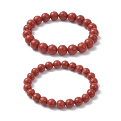 Красный Камень 2шт. 2 стили браслеты из натуральной красной яшмы, эластичные браслеты для мужчин и женщин, круглые, внутренний диаметр: 2-1/8~2-3/8 дюйм (5.5~6 см), 1 шт / стиль