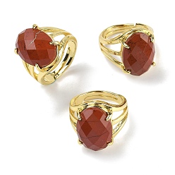 Красный Камень Латунные манжеты с открытыми кольцами, с естественной красной яшмой, овальные, граненые, стойки покрытие, долговечный, золотые, 18 мм