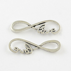 Antique Silver Tibetan Style Zinc Alloy Links connectors, Lead Free & Cadmium Free, Infinity with Word Love, Antique Silver, 38.7x12.2x3mm, about 312pcs/500g