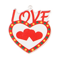 Red Valentine's Printed Acrylic Pendants, Red, 51x44x2mm, Hole: 1.6mm