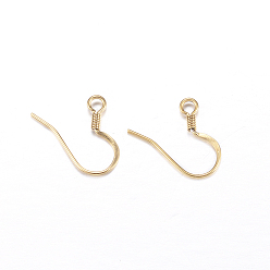 Golden Ion Plating(IP) 304 Stainless Steel French Earring Hooks, Flat Earring Hooks, Ear Wire, with Horizontal Loop, Golden, 14x17x2mm, Hole: 2mm, 21 Gauge, Pin: 0.7mm