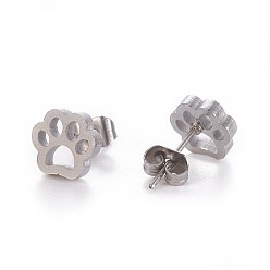 Stainless Steel Color 304 Stainless Steel Stud Earrings, Hypoallergenic Earrings, with Ear Nuts/Earring Back, Footprint, Stainless Steel Color, 7.5x8mm, Pin: 0.7mm, 12pairs/card