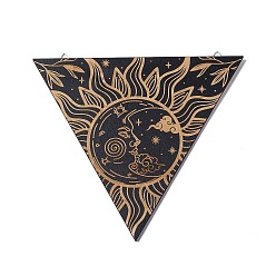 Sun Triangle Rustic Boho Wooden Wall-Mounted Decorations, Sun Moon Wall Sign for Home Bedroom, with Platinum Plated Iron Findings, Sun, 223x250x4.5mm, Hole: 7.5x11mm