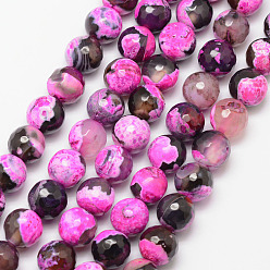 Deep Pink Natural Fire Crackle Agate Bead Strands, Round, Grade A, Faceted, Dyed & Heated, Deep Pink, 10mm, Hole: 1mm, about 37pcs/strand, 15 inch