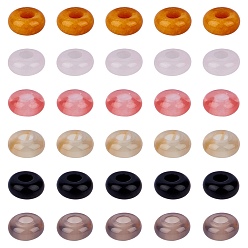 Mixed Stone Cherry Quartz Glass and Natural Topaz Jade & White Agate & Rose Quartz & Grey Agate & Black Gemstone European Beads, Large Hole Beads, Rondelle, 10x4.5mm, Hole: 4mm, 6 Colors, 5pcs/color, 30pcs/box