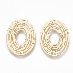 Light Gold Brass Links connectors, Etched Metal Embellishments, Oval, Light Gold, 23x17x0.3mm, Hole: 1.2mm