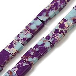 Purple Synthetic Imperial Jasper Beads Strands, 2-Hole, Rectangle, Purple, 5.5~6x5x2.5mm, Hole: 0.9mm, about 69~70pcs/strand, 15.12~15.2 inch(38.4~38.6cm)