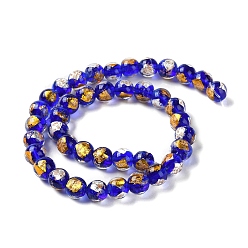 Blue Handmade Gold & Silver Foil Lampwork Beads, Round, Blue, 12mm, about 33pcs/strand, 15.59 inch(39.6cm)