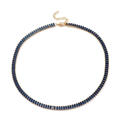 Medium Blue Cubic Zirconia Tennis Necklaces, Vacuum Plating 304 Stainless Steel Jewelry for Women, Golden, Medium Blue, 16.54 inch(42cm)