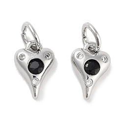 Черный Латунные микро проложить кубического циркония прелести, с целью перехода в кольце, сердце, платина, чёрные, 10x6.5x2.5 мм, отверстие : 3 мм