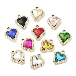 Mixed Color UV Plating Golden Alloy Pendants, with Glass, Cadmium Free & Lead Free, Heart Charms, Golden, 20.5x17.5x6.5mm, Hole: 2.5mm