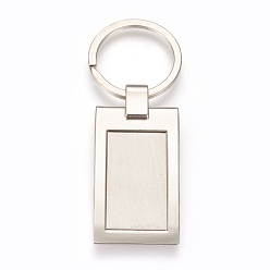 Platinum Zinc Alloy Cabochon Settings Keychain, with Iron Ring, Rectangle, Platinum, Tray: 20x35mm, 84mm, 57x28x5mm, 1pc/box