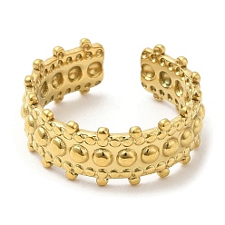 Real 18K Gold Plated 304 Stainless Steel Open Cuff Rings, Round Beaded, Golden, Inner Diameter: 17.6mm