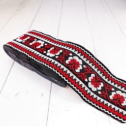 Flower 5M Ethnic Style Polycotton Embroidery Ribbon, Garment Accessories, Flat, Flower, 2 inch(50mm), about 5.47 Yards(5m)/Roll